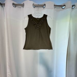 Sonoma Embellished V-Neck Sleeveless Top - Olive